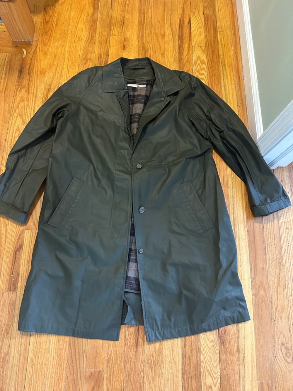 J. Crew Dark Green Men's Trench Coat size L zip lined